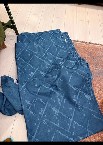 SIFIR ÇİFT KANAT MAVİ KETEN FON PERDE - Görsel 2