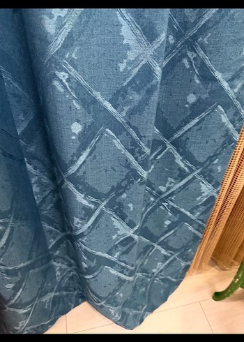 SIFIR ÇİFT KANAT MAVİ KETEN FON PERDE - Görsel 3