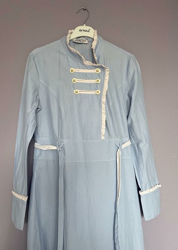 Düğmeli Mavi Vintage Armine elbise - Görsel 2