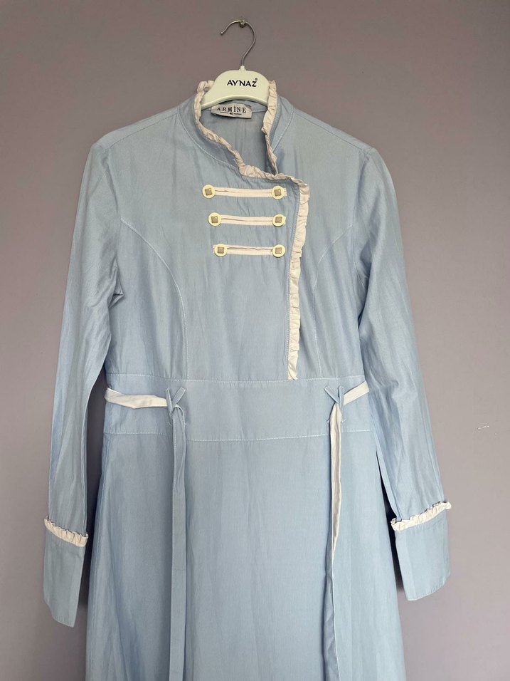 Düğmeli Mavi Vintage Armine elbise - Görsel 2