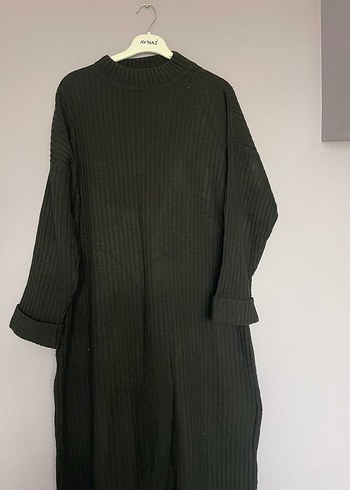 Siyah Örme Uzun Kollu Uzun Elbise - Görsel 2