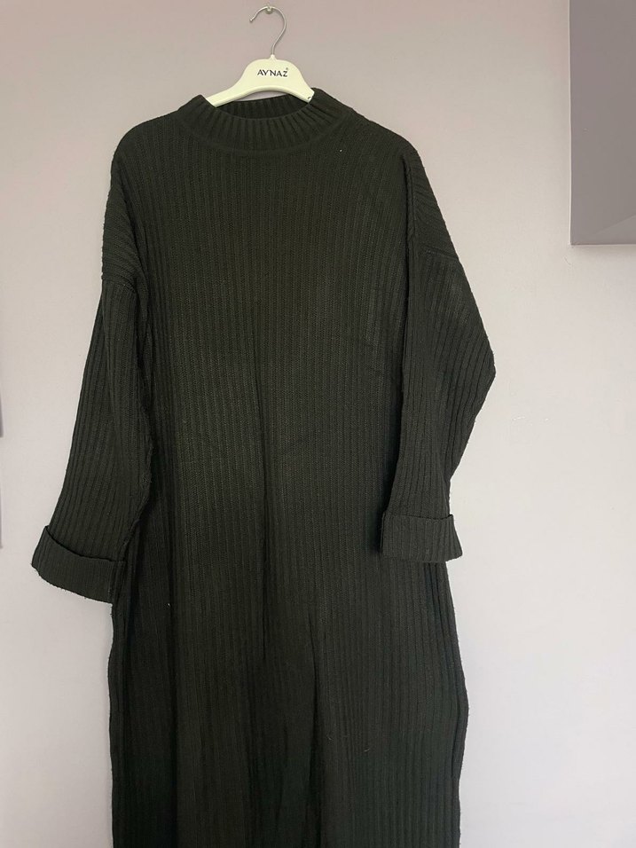 Siyah Örme Uzun Kollu Uzun Elbise - Görsel 2