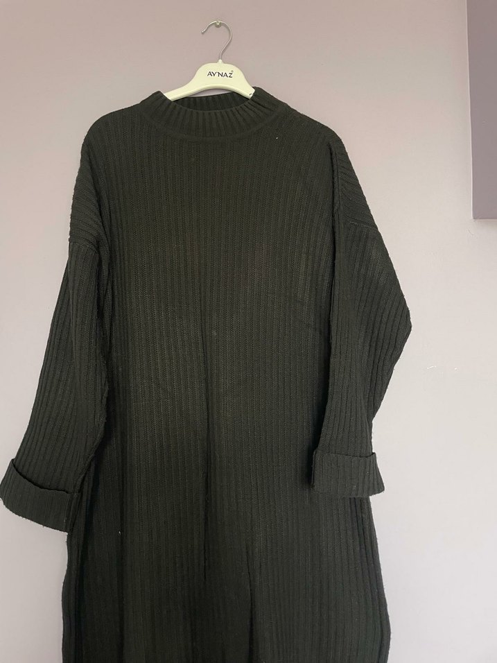 Siyah Örme Uzun Kollu Uzun Elbise - Görsel 3