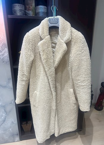 Kadın Beyaz Midi Peluş Kaban
