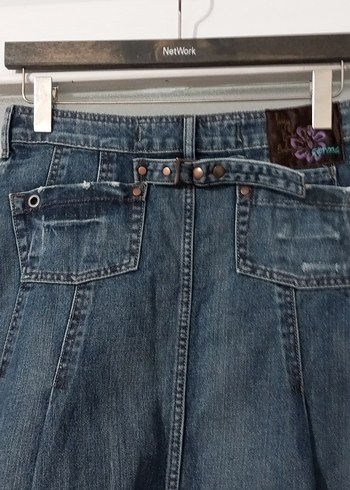 Kemerli Gri Mavi  Kot Etek - Görsel 3