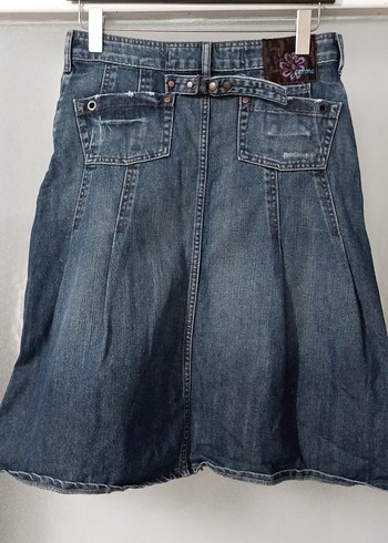 Kemerli Gri Mavi  Kot Etek - Görsel 2