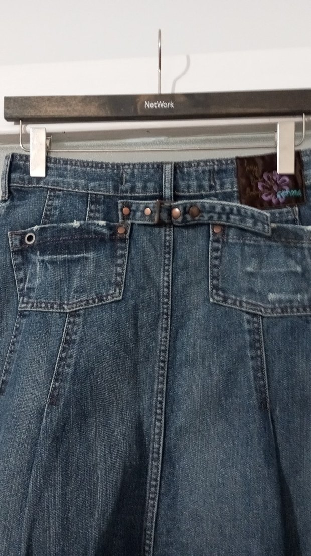 Kemerli Gri Mavi  Kot Etek - Görsel 3