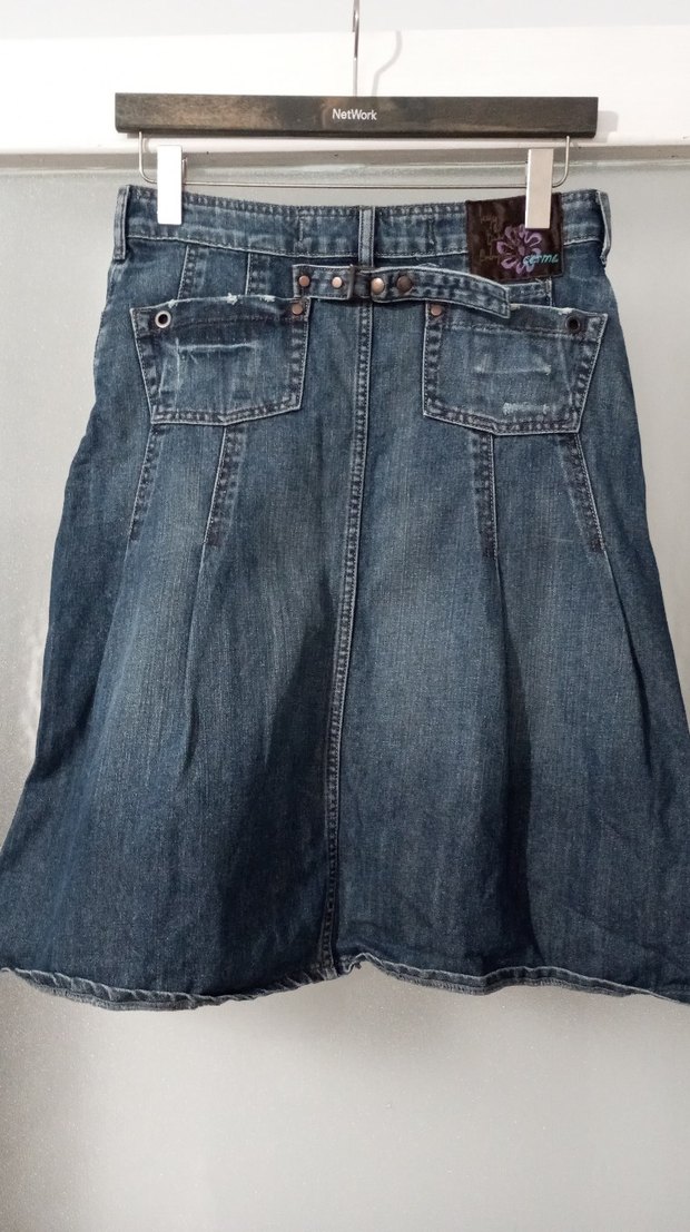 Kemerli Gri Mavi  Kot Etek - Görsel 2