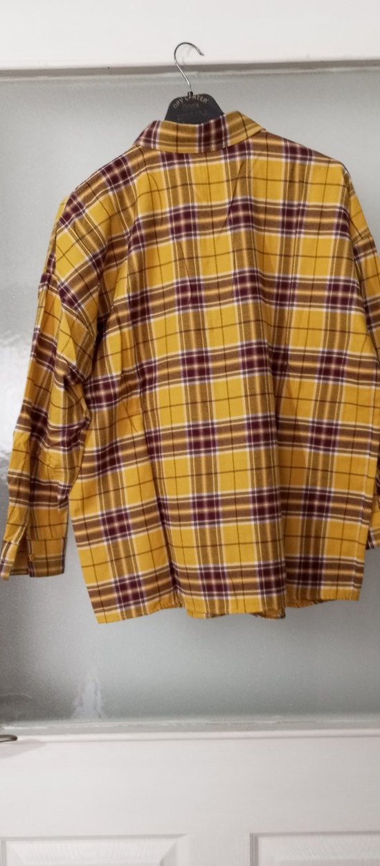 Sarı Ekose Düğmeli Kadın Gömlek - Görsel 2