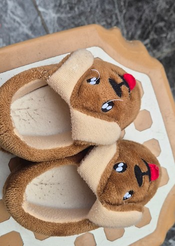 23 Beden Kahverengi Çocuk Sıcak Peluş Ev Terliği panduf