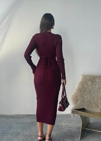 Zara Bordo V Yaka Uzun Elbise
