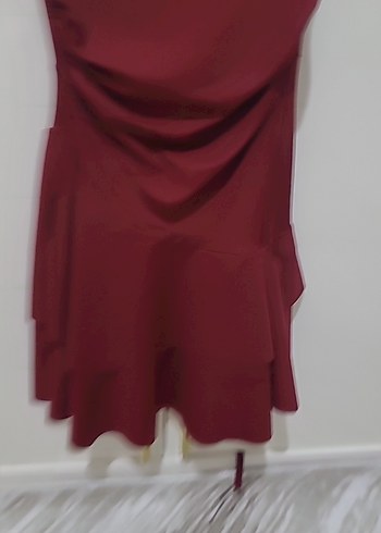 xs Beden bordo Renk Bordo Drapeli Mini Abiye Elbise