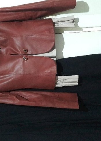Bordo Deri Kadın Ceket, Düğmeli, Midi Boy