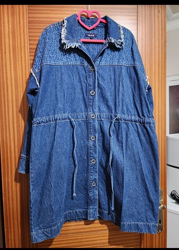40 Beden Kadın Parlak Lacivert Mini Denim Elbise