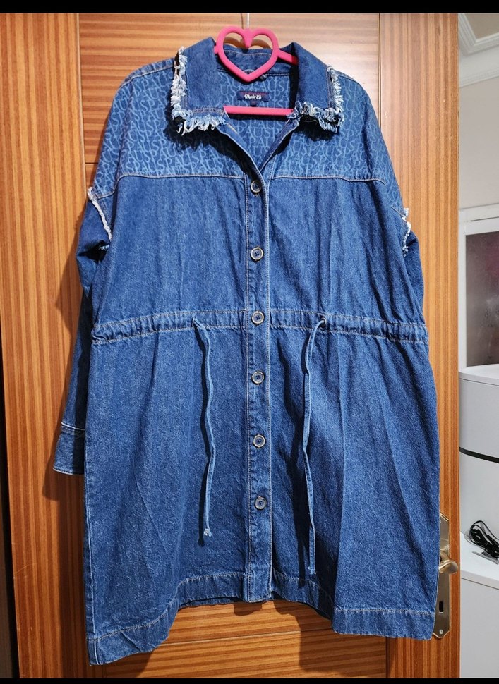 Kadın Parlak Lacivert Mini Denim Elbise - Görsel 2