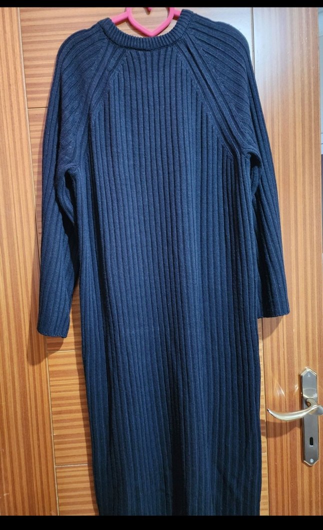 Lacivert Uzun Triko Kadın Elbise - Görsel 2