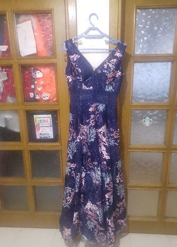 Lacivert Dantel Detaylı Uzun Bohem Elbise - Görsel 8