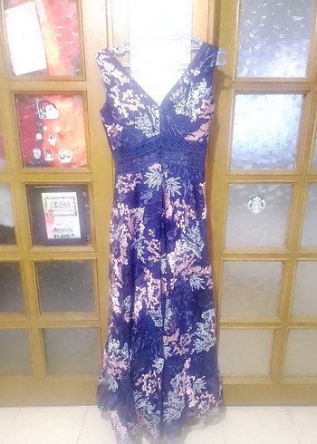 Lacivert Dantel Detaylı Uzun Bohem Elbise - Görsel 5