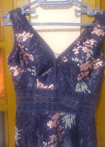 Lacivert Dantel Detaylı Uzun Bohem Elbise - Görsel 9