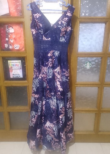 Lacivert Dantel Detaylı Uzun Bohem Elbise - Görsel 7