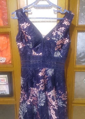 Lacivert Dantel Detaylı Uzun Bohem Elbise - Görsel 6