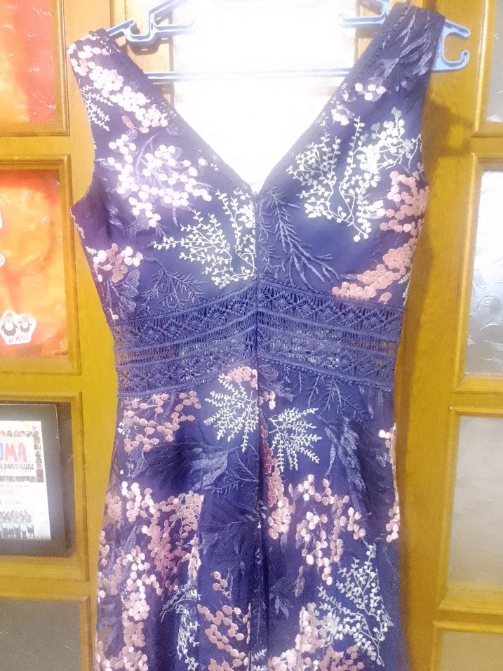 Lacivert Dantel Detaylı Uzun Bohem Elbise - Görsel 3