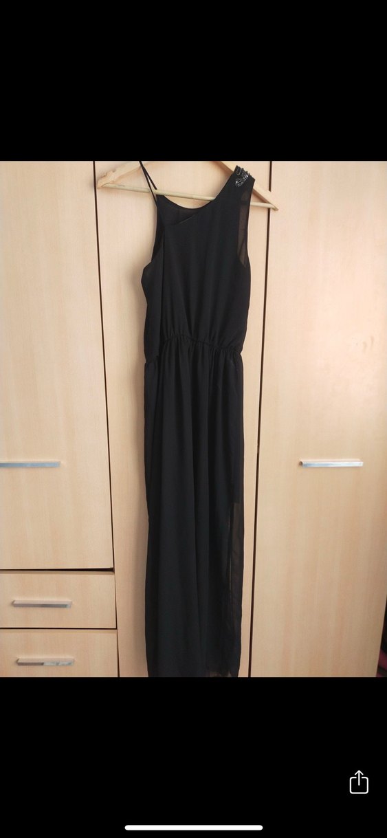 Siyah Uzun Drapeli Kolsuz Elbise - Görsel 3