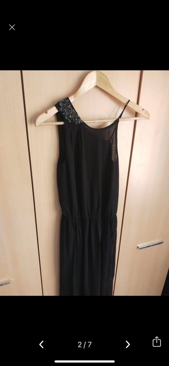 Siyah Uzun Drapeli Kolsuz Elbise - Görsel 4