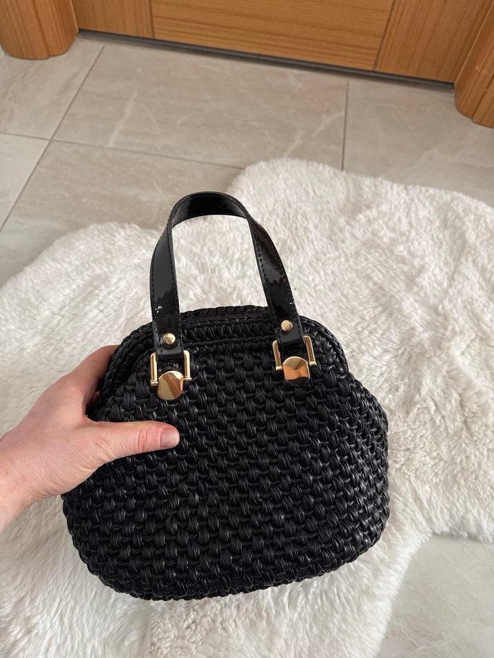 Siyah Örgü Kadın Çanta Tokalı - Görsel 2