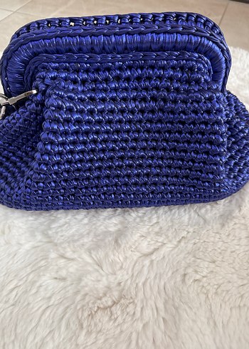 Mavi Örgü Kadın Portföy Çanta - Görsel 2