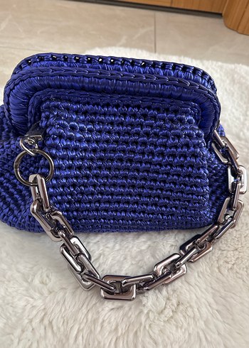 Mavi Örgü Kadın Portföy Çanta - Görsel 3