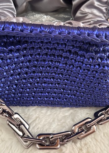 Mavi Örgü Kadın Portföy Çanta - Görsel 4