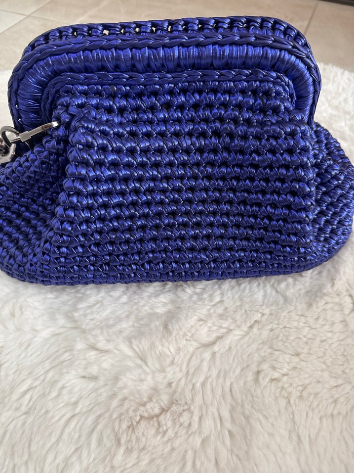 Mavi Örgü Kadın Portföy Çanta - Görsel 2