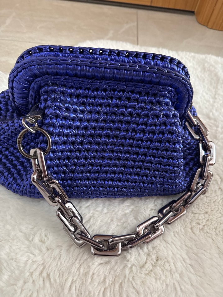 Mavi Örgü Kadın Portföy Çanta - Görsel 3