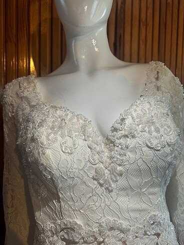 Güpür A kesim , kırık beyaz gelinlik - Görsel 5