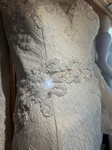 Güpür A kesim , kırık beyaz gelinlik - Görsel 4