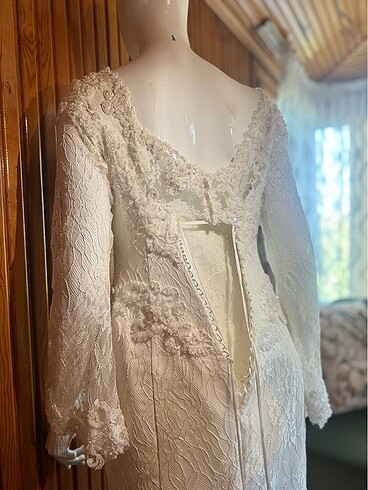 Güpür A kesim , kırık beyaz gelinlik - Görsel 7