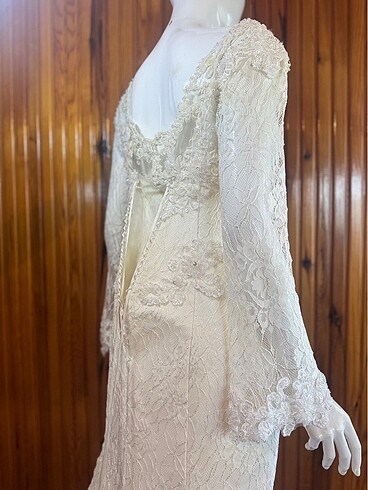 Güpür A kesim , kırık beyaz gelinlik - Görsel 12