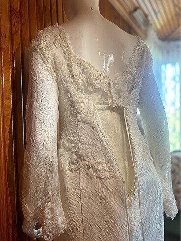 Güpür A kesim , kırık beyaz gelinlik - Görsel 11