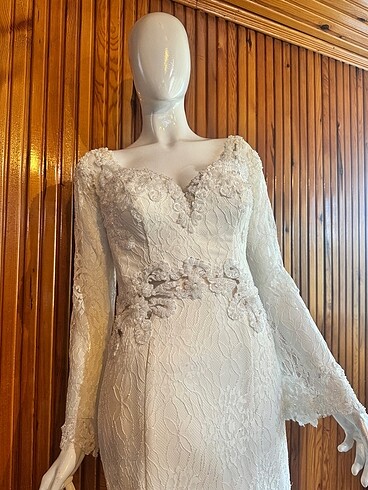 Güpür A kesim , kırık beyaz gelinlik - Görsel 10