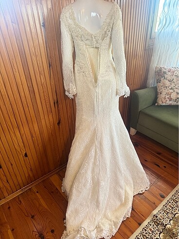 Güpür A kesim , kırık beyaz gelinlik - Görsel 16