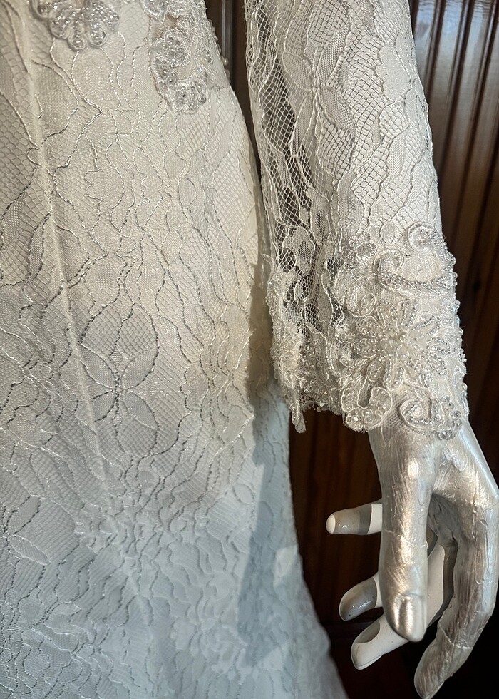 Güpür A kesim , kırık beyaz gelinlik - Görsel 3