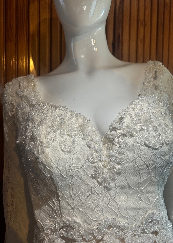 Güpür A kesim , kırık beyaz gelinlik - Görsel 5