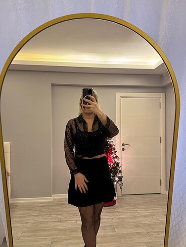 Pul payetli transparan bluz