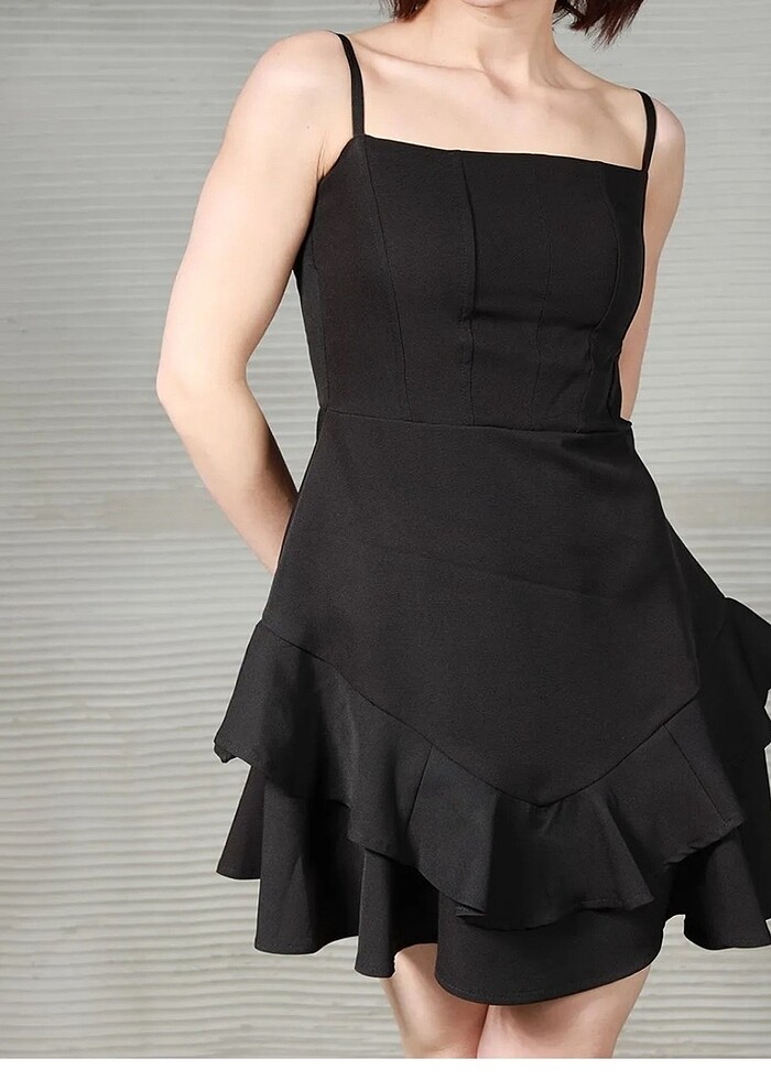 Mavi fırfırlı mini elbise - Görsel 5