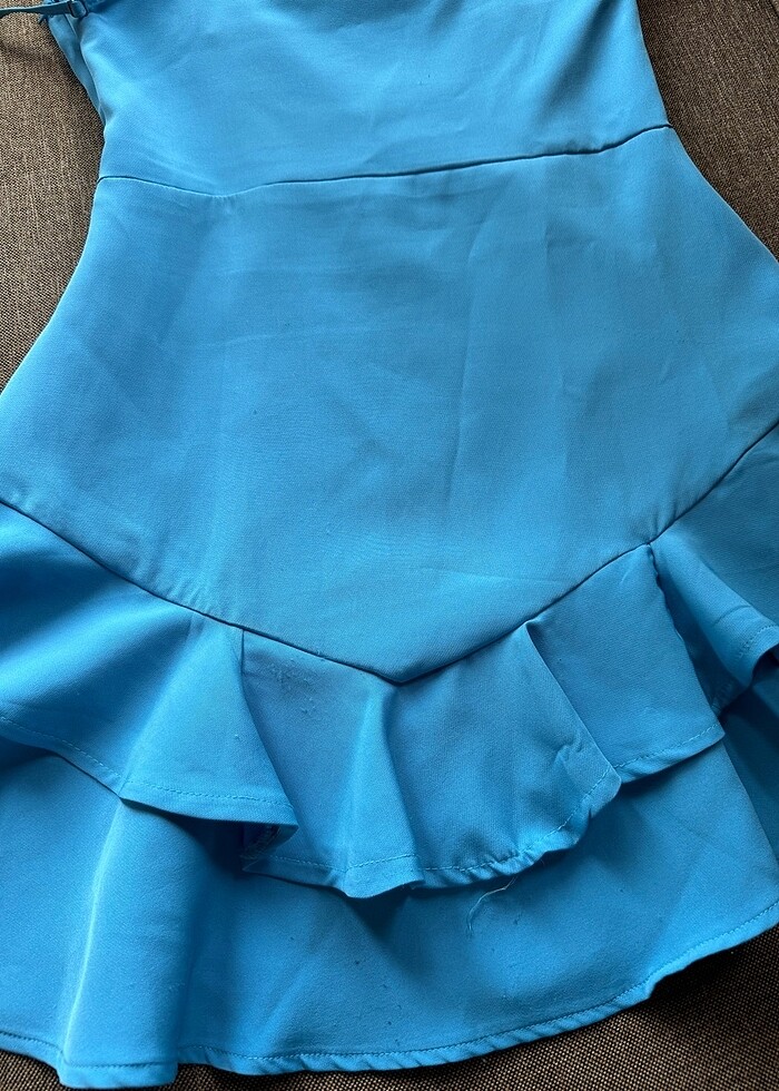 Mavi fırfırlı mini elbise - Görsel 2