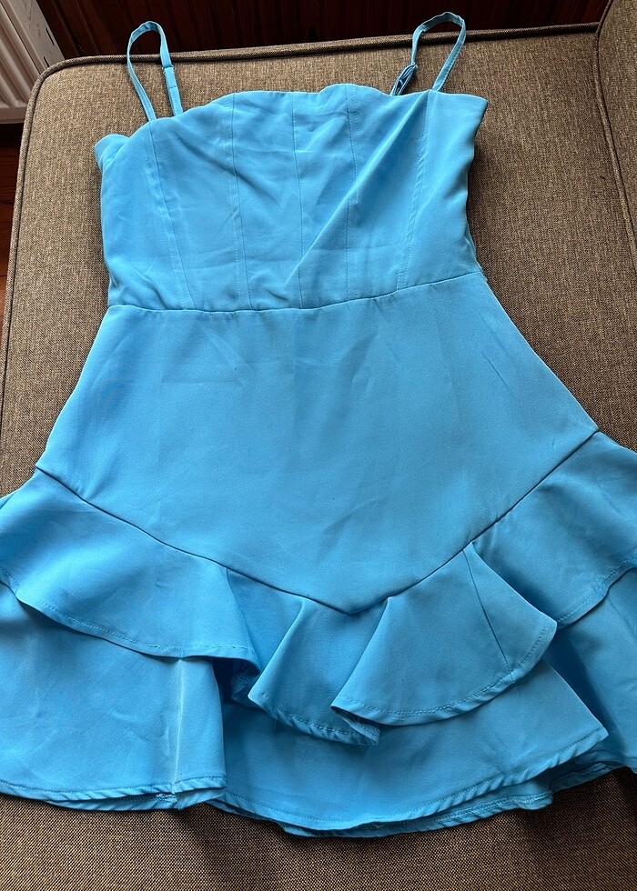 Mavi fırfırlı mini elbise - Görsel 4