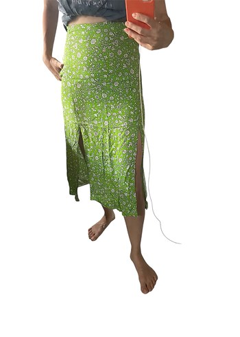 Yeşil Çiçek Desenli Mini Büstiyer ve etek - Görsel 2