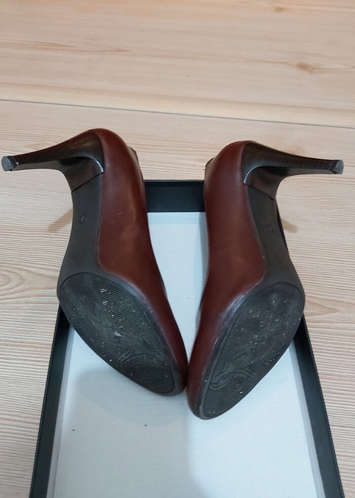 Bordo Deri Stiletto topuklu ayakkabi - Görsel 2