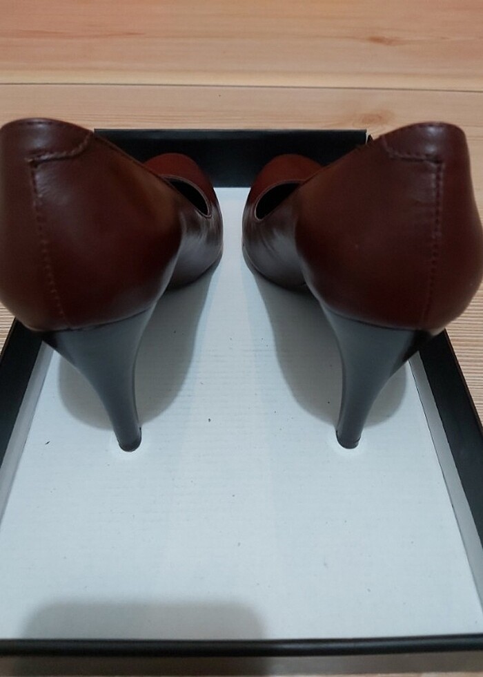 Bordo Deri Stiletto topuklu ayakkabi - Görsel 3